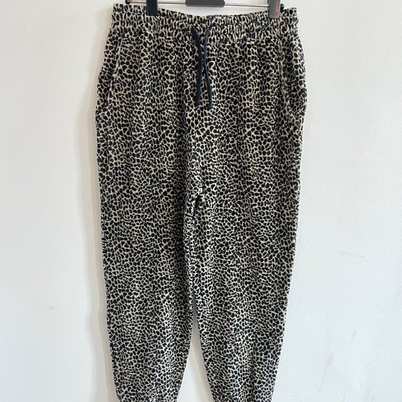 NWT 6397 Leopard Print Velour Sweatpants Size Small Black Tan Lounge Pants - Picture 5 of 9